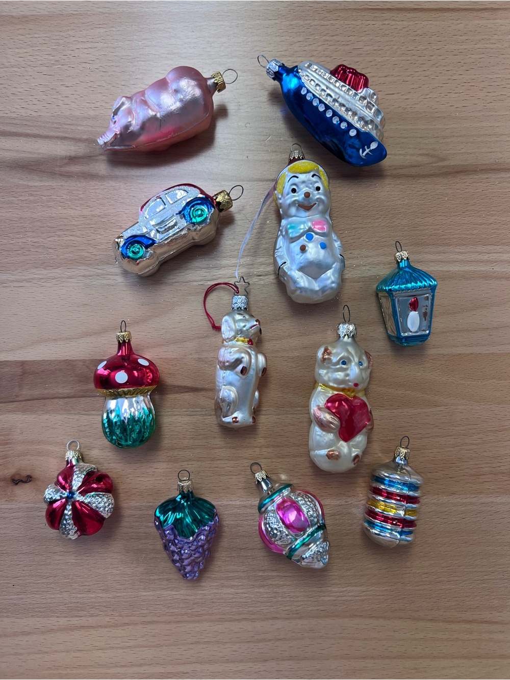 Vintage Glass Animal & Ornament Set - Assorted Colors - 12 ornaments